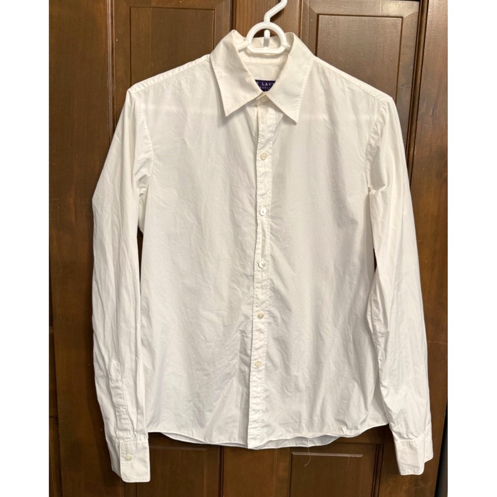Ralph Lauren Purple Label women size 8 white button up long sleeve office career
